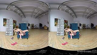 Blonde amateur strips with natural tits in VR