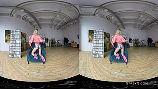 Blonde amateur strips with natural tits in VR