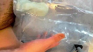 Fat gay enjoys masturbation with air pillow and cumshots