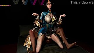 3D animated porn with Asian monk and temple girl
