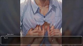 Horny girlfriend rips shirt in hentai game?