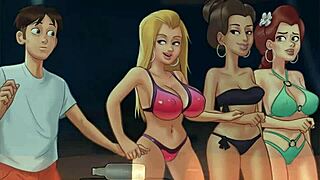 Suggestive-Neutral Group party with girlfriend and friends in anime summertime saga