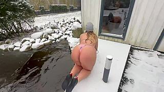 curvy maja warms up with steamy moves after an ice bath