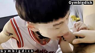 Asian amateur couple tries out threesome with big cock stud