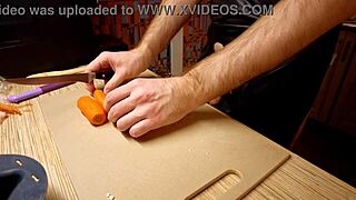 Naked Gay Chef Cooks Rice Noodle with Chicken. His Hairy Ass Plays with Toys in Kitchen Solo.