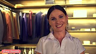 Jeny Smith, a close friend of mine, playfully seduces a man in a clothing store