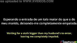 A brunette bride has a steamy 1 on 1 with a well-endowed man while her husband is away