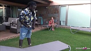 German MILF gets her hole filled by black pool boy