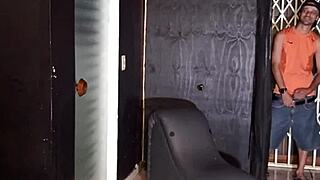 Married woman and her girlfriend have a threesome in a dark room