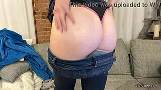 Clara Dee Joi in panty and bra, solo play at home
