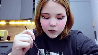 Alternative beauty gets naughty in a mugbang video