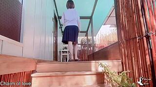 Asian teacher seduces student in homemade public sex video