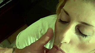 Sexy milf wife sucks husband’s huge cock till he explodes. Her tits get covered in cum.