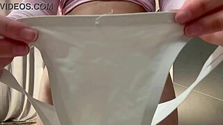 First time brunette gets wet and wild in her panty collection