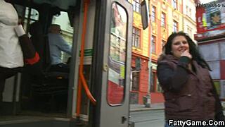 Fat girlfriend picks up skinny guy for street hookup