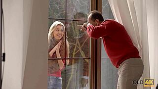Old man enjoys surprise sex with young and attractive lover