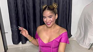 blonde in tight jeans sucks dick while smoking to make me cum