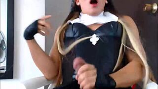 Beautiful webcam performer, a shemale teen, reaches orgasm