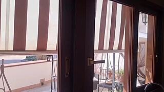 Public terrace encounter with a beautiful woman and a hot scene ends up in a nice climax