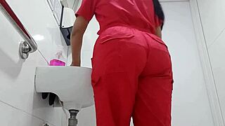 Amateur video shows a nurse using the bathroom or shower in a public restroom