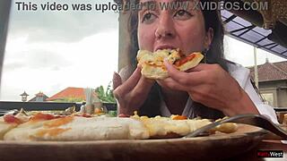 Public cafe scene with a homemade video of a big cock in my mouth covered in cum