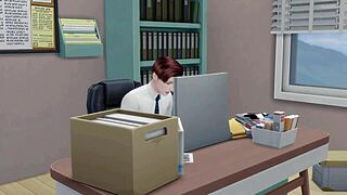 Romantic office sex with housewife and cheating boss in Sims