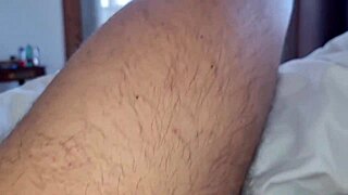 Skinny nerd gets off solo with panty sniffing and massage