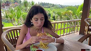 Enjoyed a cum-covered meal at a public cafe