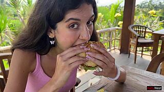 Enjoyed a cum-covered meal at a public cafe