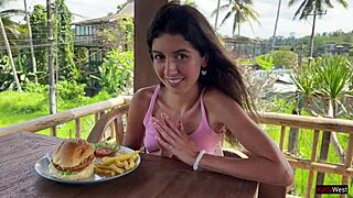 Enjoyed a cum-covered meal at a public cafe