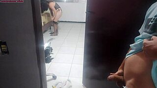 Housewife seduces technician for a steamy lingerie show