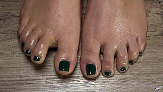 A Close Up View Of My Toes Finger Green Nails Useful To Live Your Fetish