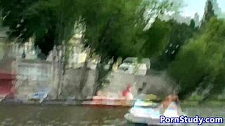 Public Nude Fetish: Eurobabe Rides Waterbike Fully Exposed