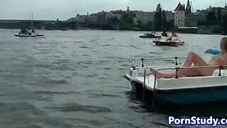 Public Nude Fetish: Eurobabe Rides Waterbike Fully Exposed