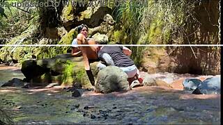 Amateur Couple Films Themselves Banging with Stepbrother by the River