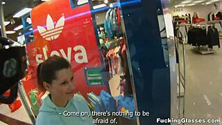 Fucking Glasses - Mazy Teen Gets Public Restroom Orgasm With Blowjob