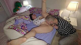 Homemade Sex with Hot Brunette Wife Getting Fucked Missionary and Taking Cumshot in Mouth with Big Curvy Pussy