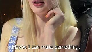 Busty sexy blonde is fucking in the car and receives a portion of hot sperm on her face