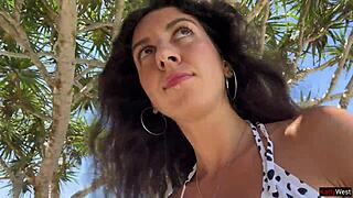 Face fucked on public beach, gagging on cock