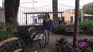 Brandy Flashes Her Shaved Hot Pussy in Public Spot