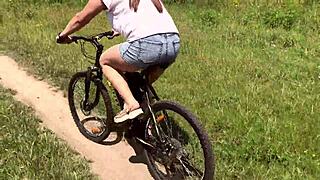 We rode bicycles to the nature and I fucked her doggy style
