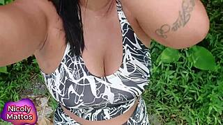 nicoly mattos gets sweaty as a naughty guy fills her bare ass with cum.