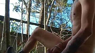 Cumming in the public backyard, wild full video! 🌿