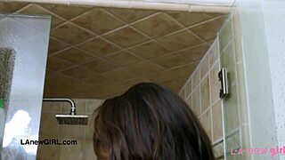 A hot brunette model got naked and took a shower, creating a steamy scene