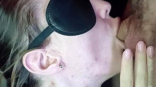 blonde babe teases with sloppy wet dick suck close-up