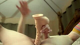 Horny fit milf shows off sexy curves while bouncing hard on huge dildo