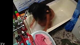 Young brunette's tight pussy captured secretly on camera