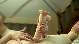 Horny fit milf shows off sexy curves while bouncing hard on huge dildo