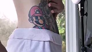 intriguing melody radford slipping into a tiny micro bikini, showing off her petite body and big tits