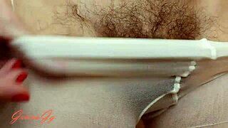 New Year Brings Hairy Swollen Pussy Lips on Beautiful Brunette in Socks